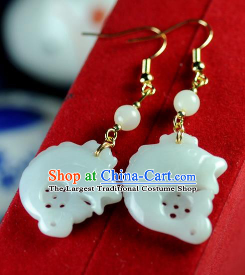 Chinese Traditional Jewelry Accessories Ancient Hanfu Jade Carp Earrings for Women