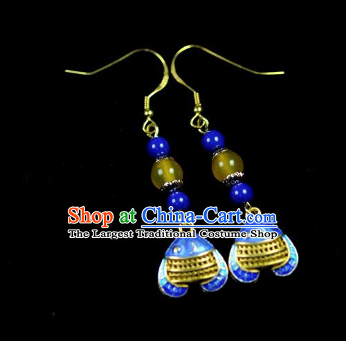 Chinese Traditional Jewelry Accessories Ancient Hanfu Blueing Fish Earrings for Women