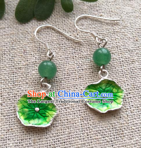 Chinese Traditional Blueing Lotus Leaf Jewelry Accessories Ancient Hanfu Earrings for Women