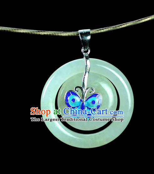 Chinese Traditional Jewelry Accessories Blueing Butterfly Jade Craft Handmade Jadeite Pendant