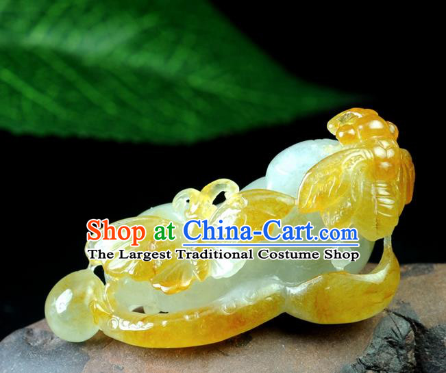 Chinese Traditional Jewelry Accessories Jade Sculpture Craft Handmade Yellow Jadeite Butterfly Pendant