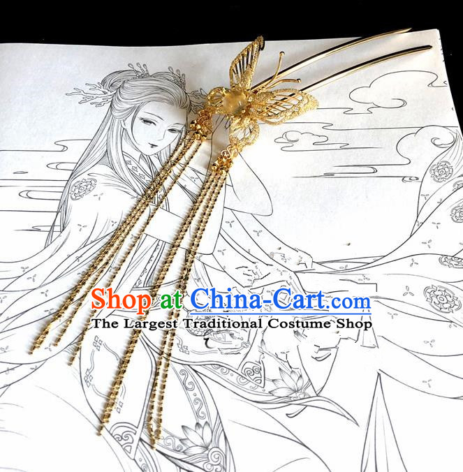 Chinese Classical Hair Accessories Traditional Ancient Hanfu Golden Butterfly Hair Clip Hairpins for Women