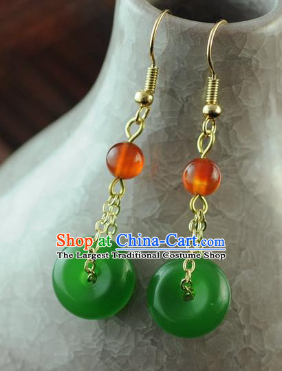 Chinese Traditional Jewelry Accessories Ancient Hanfu Green Jade Earrings for Women