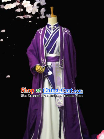 Chinese Traditional Cosplay Prince Purple Costumes Ancient Swordsman Clothing for Men