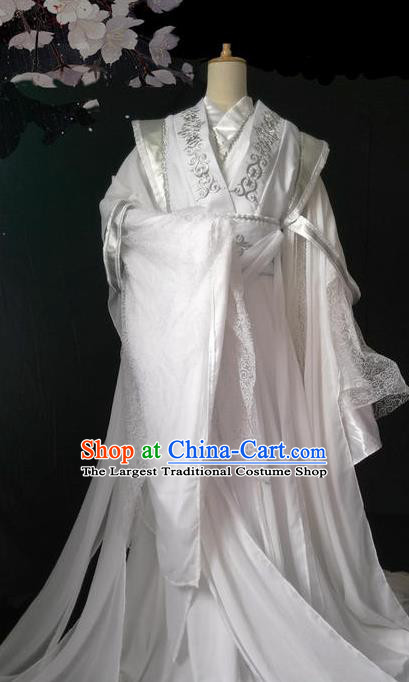 Chinese Traditional Cosplay Nobility Childe White Embroidered Costumes Ancient Swordsman Clothing for Men