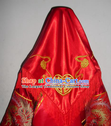 Chinese Traditional Bride Headdress Ancient Wedding Embroidered Red Veil Curtain for Women