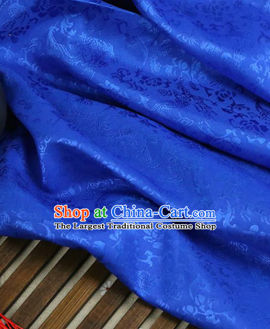 Blue Brocade Chinese Traditional Silk Fabric Material Classical Peony Pattern Design Satin Drapery