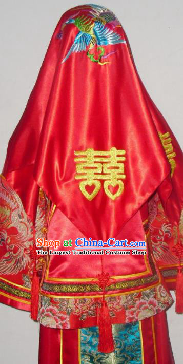 Chinese Traditional Wedding Headdress Ancient Bride Embroidered Peony Red Veil Curtain for Women