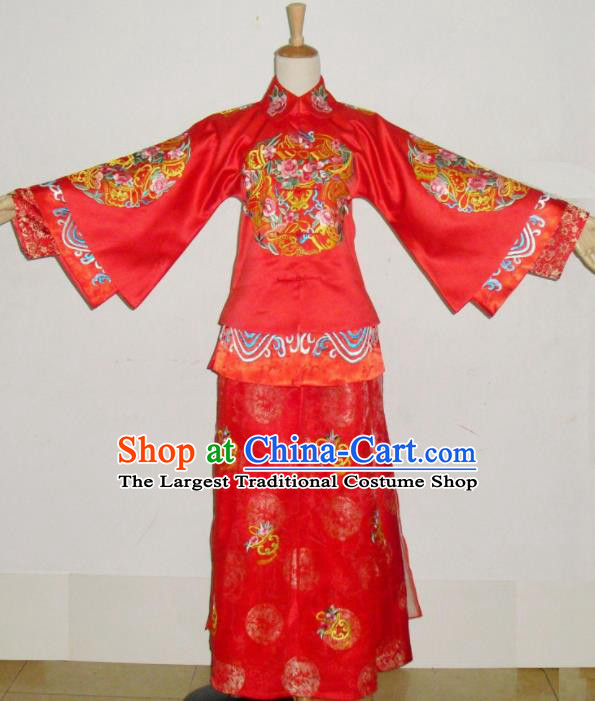Chinese Traditional Xiuhe Suit Red Wedding Dresses Ancient Bride Embroidered Costumes for Women