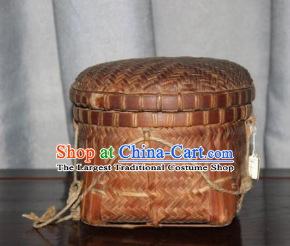 Chinese Ancient Handmade Straw Braid Craft Bamboo Basket Tea Box