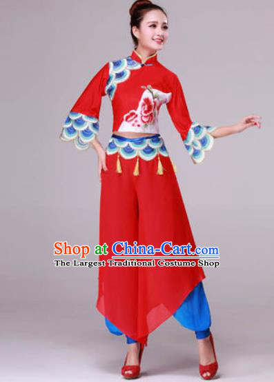 Traditional Chinese Yangko Dance Folk Dance Fan Dance Red Costume for Women