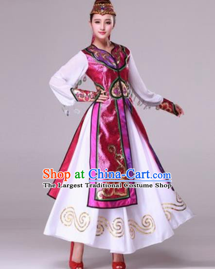 Chinese Traditional Ethnic Costumes Mongolian Minority Folk Dance Purple Dress for Women