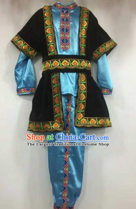 Chinese Traditional Folk Dance Blue Costumes Uigurian Minority Dance Clothing for Men