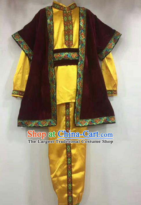 Chinese Traditional Folk Dance Yellow Costumes Uigurian Minority Dance Clothing for Men