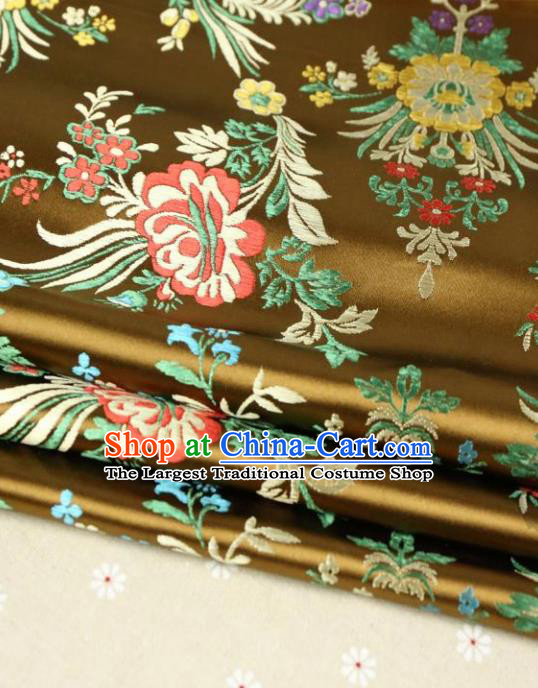 Asian Chinese Traditional Fabric Material Qipao Golden Brocade Classical Begonia Pattern Design Satin Drapery