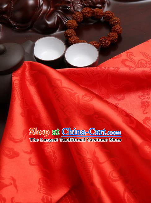 Chinese Traditional Brocade Cheongsam Red Silk Fabric Material Classical Pattern Design Satin Drapery