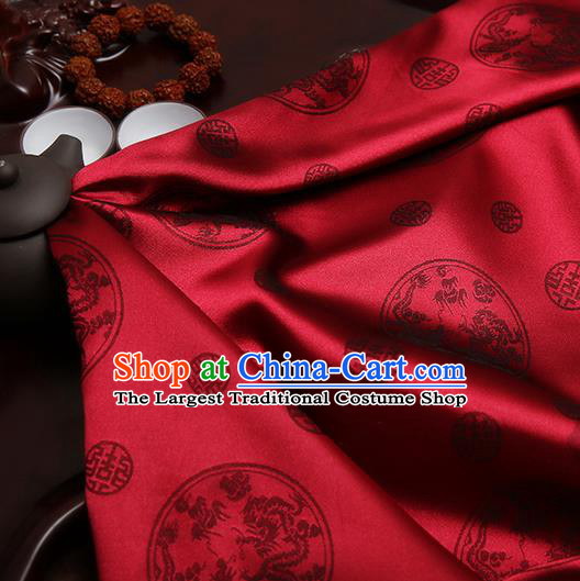 Chinese Traditional Brocade Cheongsam Classical Dragons Pattern Design Wine Red Silk Fabric Material Satin Drapery