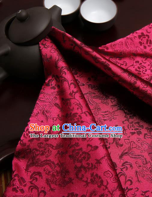 Chinese Traditional Amaranth Brocade Classical Dragons Pattern Design Silk Fabric Material Satin Drapery