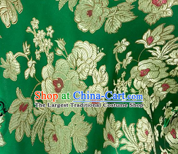 Chinese Traditional Green Brocade Classical Peony Pattern Design Silk Fabric Material Satin Drapery