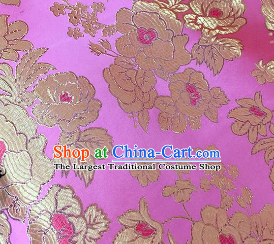 Chinese Traditional Rosy Brocade Classical Peony Pattern Design Silk Fabric Material Satin Drapery
