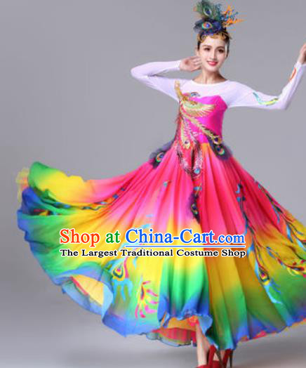 Traditional Chinese Classical Dance Rosy Dress Stage Performance Folk Dance Costume for Women