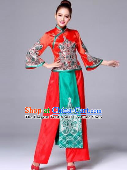 Traditional Chinese Classical Dance Red Clothing Yangko Dance Costume for Women