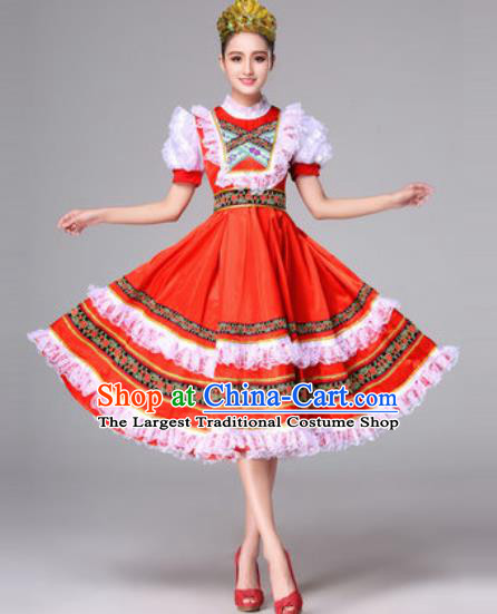 Russia Traditional Costumes Folk Dance Court Red Dress for Women