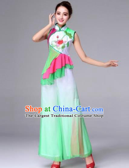 Traditional Chinese Yangko Dance Drum Dance Folk Dance Green Costume for Women