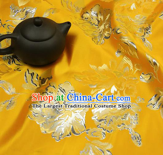 Yellow Brocade Chinese Traditional Silk Fabric Material Classical Peony Pattern Design Satin Drapery