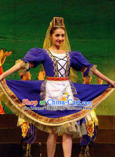 Chinese Traditional Tajik Nationality Wedding Costumes Folk Dance Purple Ethnic Dress for Women
