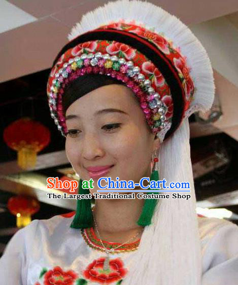 Chinese Traditional Bai Nationality Hair Accessories Bai Ethnic Hat Headwear for Women