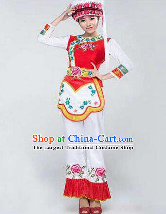 Chinese Traditional Bai Nationality Costumes Folk Dance Ethnic Dress for Women