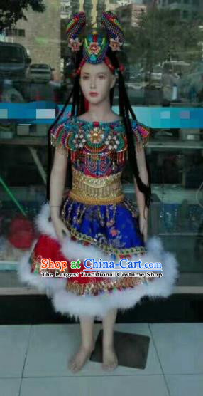 Chinese Traditional Zang Nationality Costumes Tibetan Folk Dance Ethnic Dress for Kids