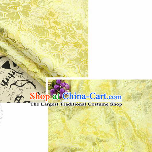 Chinese Traditional Yellow Brocade Classical Peony Flowers Pattern Design Silk Fabric Material Satin Drapery