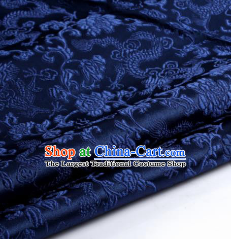Chinese Traditional Tang Suit Navy Blue Brocade Classical Pattern Dragons Design Silk Fabric Material Satin Drapery