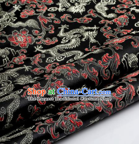 Chinese Traditional Tang Suit Black Brocade Classical Pattern Dragons Design Silk Fabric Material Satin Drapery