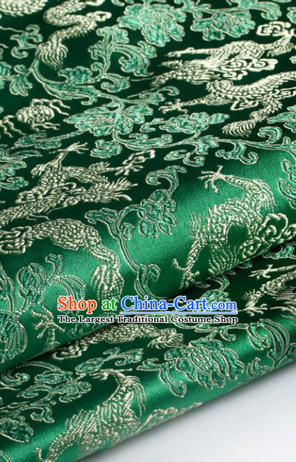 Chinese Traditional Tang Suit Green Brocade Classical Pattern Dragons Design Silk Fabric Material Satin Drapery