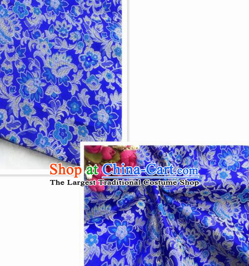 Chinese Traditional Royalblue Brocade Classical Flowers Pattern Design Silk Fabric Material Satin Drapery