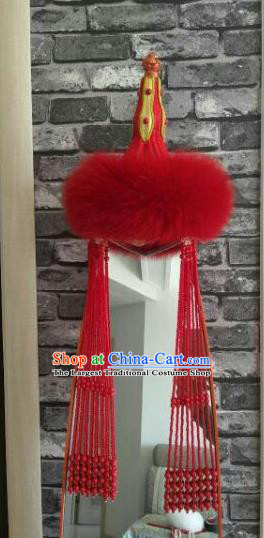 Chinese Traditional Mongol Nationality Dance Hair Accessories Mongolian Ethnic Red Hat for Women