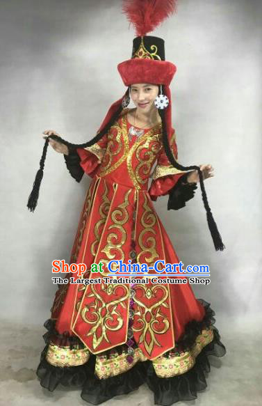 Chinese Traditional Tajik Nationality Costumes Tayikos Ethnic Folk Dance Dress and Hat for Women