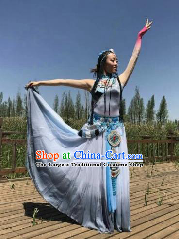 Chinese Traditional Zang Nationality Costumes Tibetan Ethnic Folk Dance Dress for Women