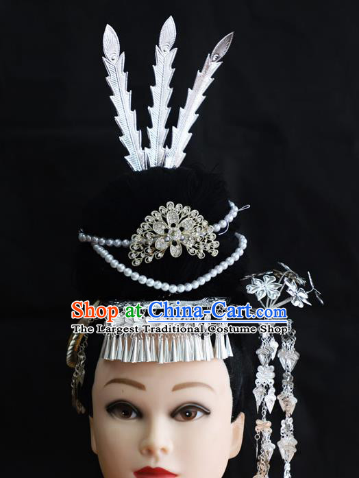 Chinese Traditional Miao Nationality Hair Accessories Hmong Carving Sliver Hairpins for Women