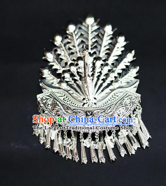 Chinese Traditional Miao Nationality Hair Accessories Sliver Phoenix Coronet Hairpins for Women