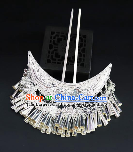 Chinese Traditional Miao Nationality Hair Accessories Carving Sliver Tassel Hairpins for Women