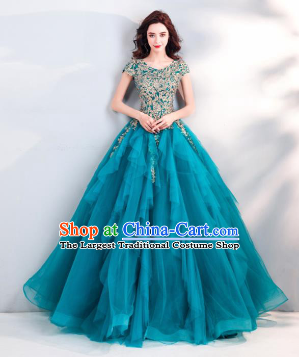 Top Grade Handmade Wedding Costumes Bride Peacock Blue Full Dress for Women