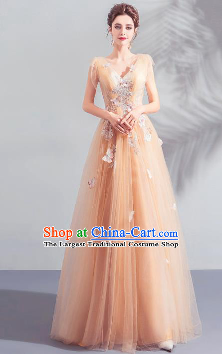 Top Grade Handmade Catwalks Costumes Compere Orange Full Dress for Women