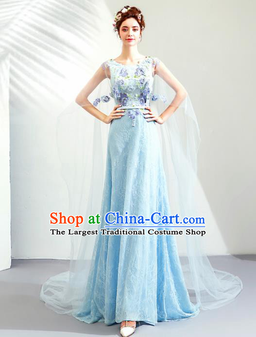 Top Grade Handmade Catwalks Costumes Compere Blue Full Dress for Women