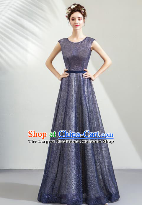 Top Grade Handmade Catwalks Costumes Compere Navy Full Dress for Women