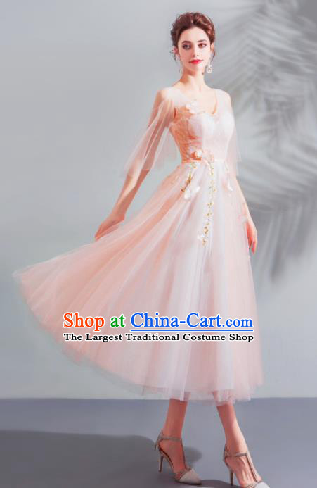 Top Grade Handmade Catwalks Costumes Compere Pink Veil Full Dress for Women