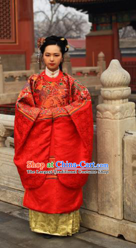 Chinese Traditional Ming Dynasty Empress Wedding Clothing Ancient Queen Embroidered Costumes and Headpiece for Women